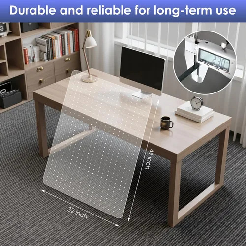 Vista 2 de Kuyal Tapete para silla de oficina, 32 x 49 pulgadas, transparente y resistente, protector para debajo del escritorio, tapete alfombrado, fácil