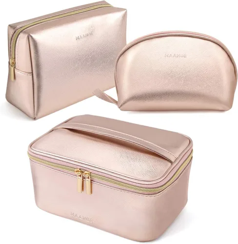 Bolsa de maquillaje Bolsa de cosméticos portátil para viajar Bolsa de maquillaje, 3 piezas - rosa, Organizador de bolsas de maquillaje con