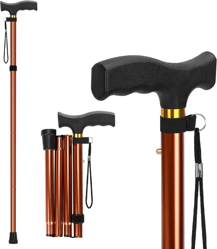 Vista 12 de supregear Bastón Plegable, Bastón de Caminar Ligero Ajustable de 5 Niveles con Correa para la Muñeca y Mango en T, Ayuda de Movilidad Portátil