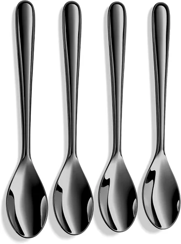 Demitasse - Cucharas de café de acero inoxidable 18/10 forjadas, chapadas en oro negro, 4.7 pulgadas, juego de 4, resistentes y aptas para