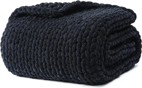 Vista 39 de YnM Manta con Peso de Chenilla, Diseño de Punto Grueso Hecho a Mano, Suave y Acogedora, Regula la Temperatura y Transpirable, Manta Lavable a