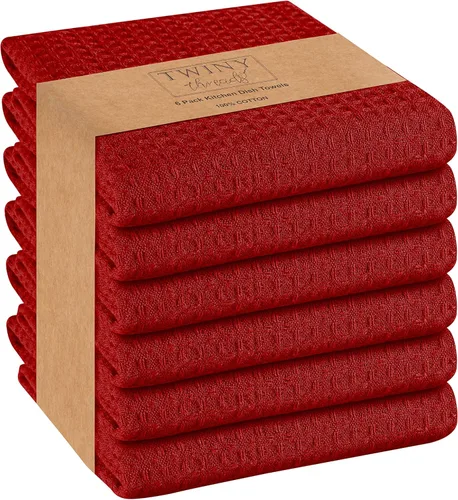 Vista 39 de TWINY - Juego de 6 toallas de cocina, 100% algodón suave, tejido de gofre, paños de cocina y platos con lazo para colgar, reutilizables para Beige