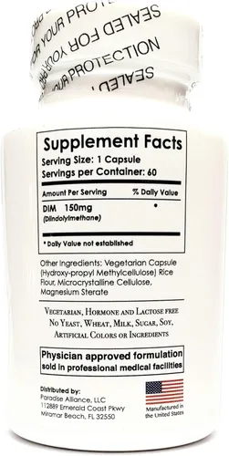 Vista 3 de DIM (diindolilmetano) 150 mg de apoyo hormonal, cápsulas vegetarianas