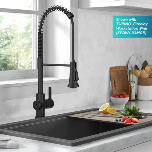 Vista 4 de KRAUS Britt KSF-1691MB - Grifo de cocina con sensor sin contacto comercial de una sola manija en negro mate, KSF-1691MB