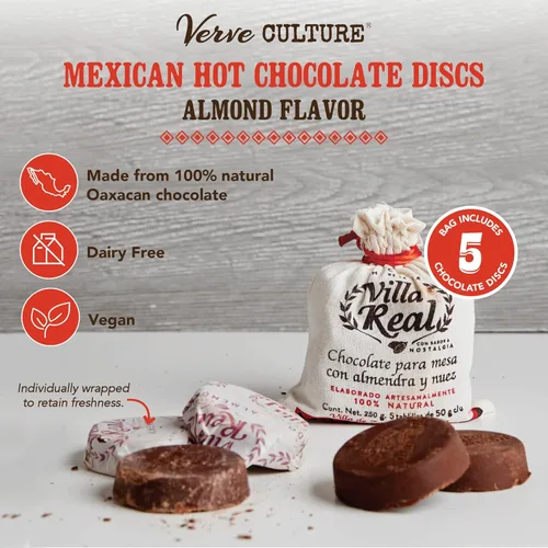 Vista 2 de Verve CULTURE - Chocolate caliente mexicano vegano sin lácteos, discos de chocolate caliente picante gourmet, chocolate caliente con almendras