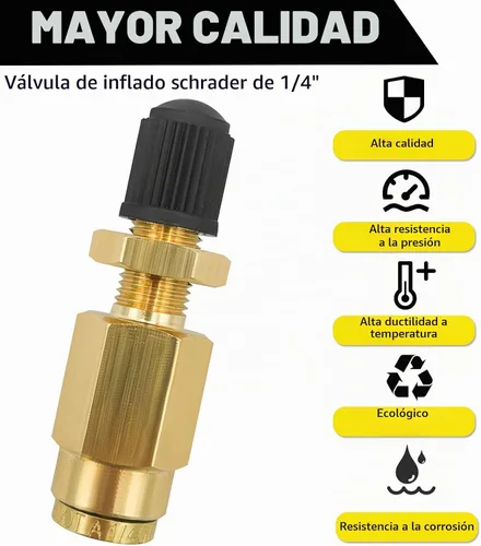 Vista 6 de 2 piezas válvulas de inflado, válvula de inflado de aire de latón de 1/4 pulgadas con empuje para conectar para tubería de línea de aire de 1/4