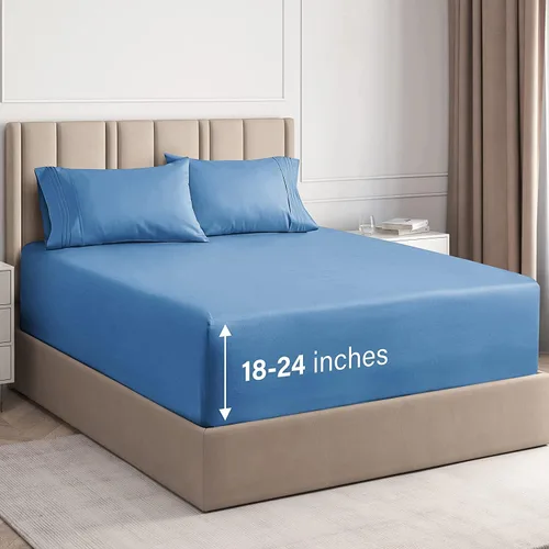 Vista 177 de Juego de sábanas de tamaño king, transpirables, refrescantes, con esquinas extraprofundas de 18-24 pulgadas, de ajuste fácil y seguro, suaves, sin