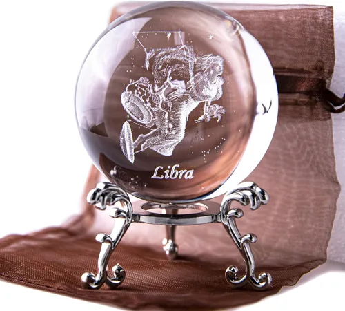Vista 12 de Bola de cristal de constelación 3D de 60 mm, peso de papel de cristal completo de vidrio Fengshui con soporte floral plateado (Géminis)