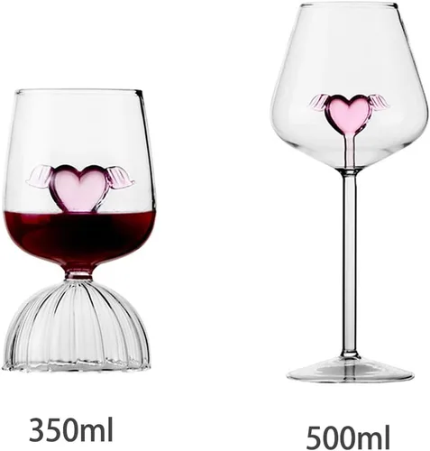 Vista 9 de Juego de 2 copas de vino tinto de cristal de 12 onzas, románticas copas de vino en forma de corazón, copas de cóctel creativas, copas de vino únicas