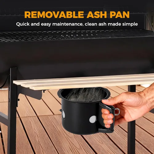 Vista 8 de MASTER COOK Parrilla de carbón de barril con estante frontal plegable de madera, 686 pies cuadrados área de cocción al aire libre, termómetro