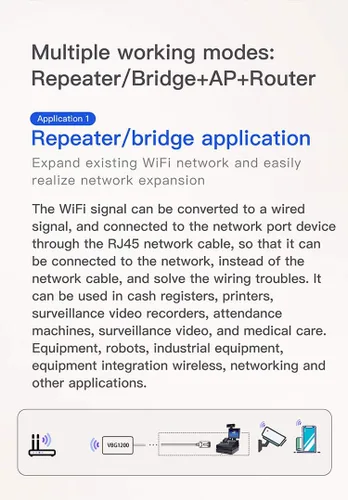Vista 7 de VONETS VBG1200 Mini Industrial Dual Band 2.4GHz/5GHz WiFi Puente/Router WiFi a Ethernet/AC1200 Extensor de rango de señal WiFi 1 RJ45 macho