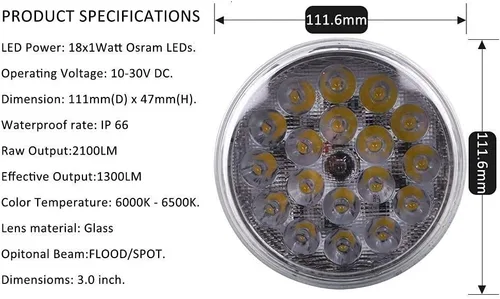 Vista 4 de Luz de aterrizaje de aviones de grado aeronáutico LED PAR36, color blanco, 2100 lúmenes, haz estrecho (terminal de tornillo)