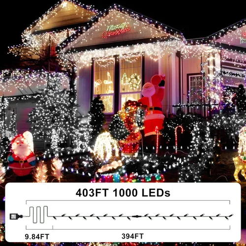Vista 8 de KNONEW 403FT 1000 LED Christmas Lights Outdoor String Lights 8 Modes & Timer Fairy Light Plug in Waterproof LED String Lights for Xmas Yard Tree