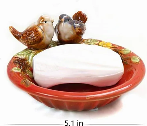 Vista 2 de ornerx Soporte de cerámica para jabón de ducha con tema de pájaro vintage