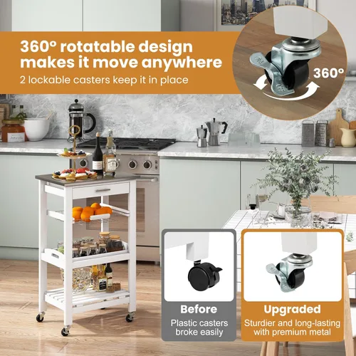 Vista 6 de GLACER Isla de cocina sobre ruedas, carrito de isla de cocina rodante con parte superior de acero inoxidable, carrito de almacenamiento con ruedas