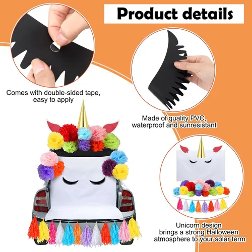 Vista 3 de Yuxung Juego de 40 piezas de decoración de unicornio para maletero o golosinas, kit de decoración de tronco de Halloween o golosinas, arco