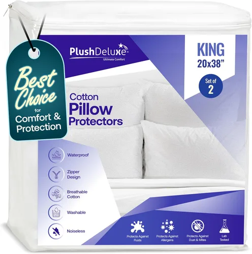 Vista 8 de Juego de 2 protectores de almohada impermeables de alta calidad, tamaño estándar de 20 x 28 pulgadas, funda de almohada con cremallera hecha