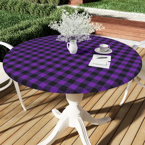 Vista 13 de Smiry - Mantel redondo de vinilo ajustable con bordes elásticos para mesas de picnic de 18"-24", mantel de vinilo impermeable con parte trasera