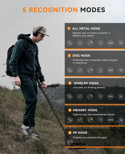 Vista 5 de SUNPOW Detector de metales profesional para adultos – Alta precisión con bobina impermeable de 12 pulgadas, 2 pantallas LCD retroiluminadas, chip