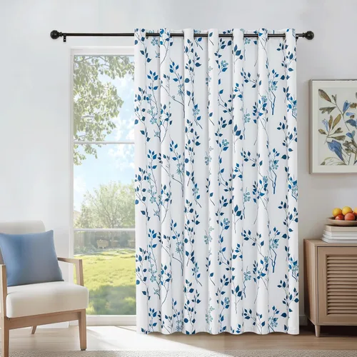 Vista 14 de Beauoop Cortinas Florales 100% Opacas de 54 Pulgadas de Largo, 2 Paneles para Dormitorio, Sala de Estar, Azul Gris y Blanco con Patrón de Flores