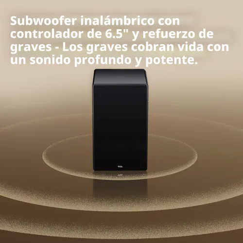 Vista 11 de TCL Q65H Q Class 5.1 Barra de sonido de canal con Dolby Atmos, DTS:X, tecnología Ray Danz, subwoofer inalámbrico, altavoces envolventes inalámbricos