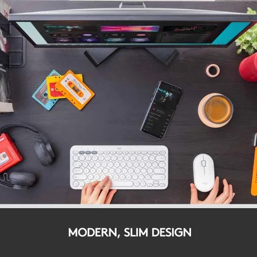 Vista 2 de Logitech Pebble - Ratón inalámbrico, Bluetooth o 2.4 GHz con mini-receptor USB, silencioso y delgado mouse de computadora con clic silencioso