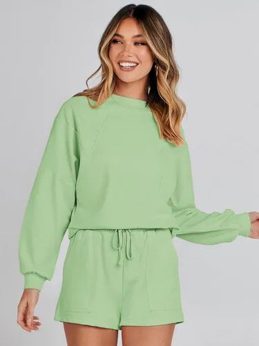 Vista 8 de MEROKEETY Conjunto de 2 piezas de manga de murciélago de gran tamaño para mujer