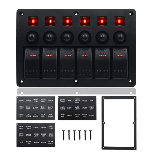 Vista 10 de KAOLALI Panel de interruptor basculante de 8 bandas, 12 V, 24 V, impermeable, con doble USB, encendedor de cigarrillos, voltímetro, LED azul