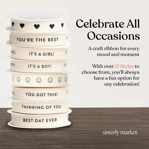 Vista 6 de Cinta de algodón en espiga personalizada, cinta de regalo natural de 5/8 pulgadas con frase impresa Best Day, 10 yardas