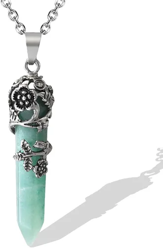 Flower Wrapped Crystal Pendant Necklace Point Reiki Healing Crystals Stone Necklaces Gemstone Quartz Jewelry for Women