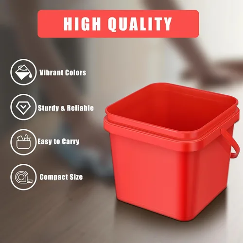 Vista 3 de Mifoci 4 cubos de plástico cuadrados de 5 cuartos de galón, cubo de limpieza, cubo pequeño con asa para limpieza de la casa, almacenamiento de Rojo
