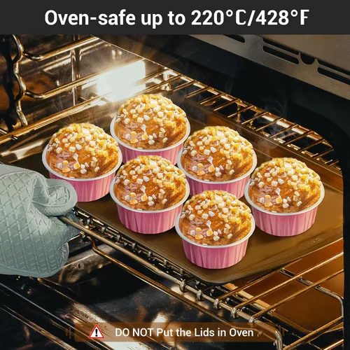 Vista 5 de EUSOAR Vasos de aluminio con tapas, 30 moldes desechables de papel de aluminio para muffins de 5 onzas, moldes para hornear, recipientes desechables