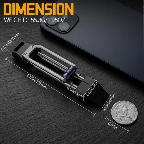 Vista 5 de Barra de palanca de titanio, Prybar pequeño de bolsillo, barra de palanca plana, multiherramienta EDC con polea de descompresión, llavero