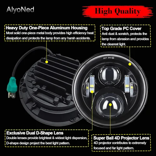 Vista 3 de AlyoNed - Faro delantero LED de 7 pulgadas para motocicleta con kit de lámpara DOT y soporte de montaje, compatible con Harley Davidson Fatboy