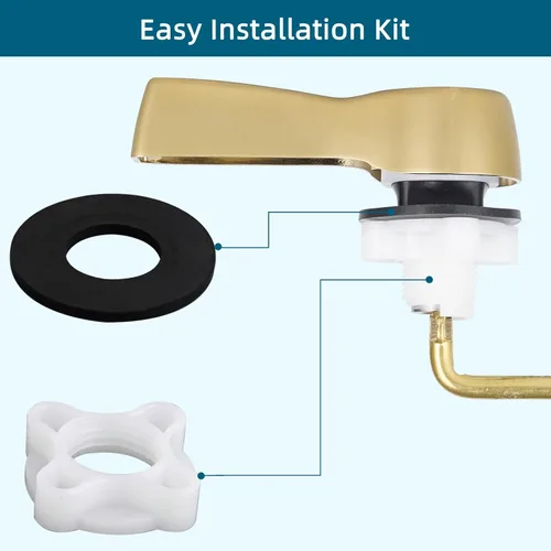 Vista 5 de Kit de Reemplazo de Mango de Inodoro de Metal Hygie Rinse, Montaje Universal Frontal, Palanca de Inodoro Pulida en Oro con Cadena de Aleta de Acero