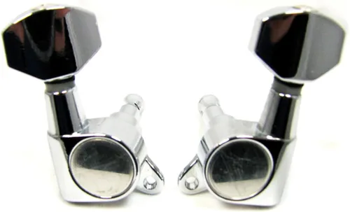 Vista 4 de Afinadores de engranajes sellados cromados para guitarras de caja de cigarros de 3 cuerdas, 2 izquierdas/1 derecha