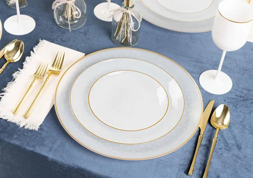 Vista 7 de PLASTICPRO 30 Pack Platos de Plástico Martilleados Platos de Plástico Desechables Pesados Platos de Fiesta Elegantes Transparentes Blancos con Borde