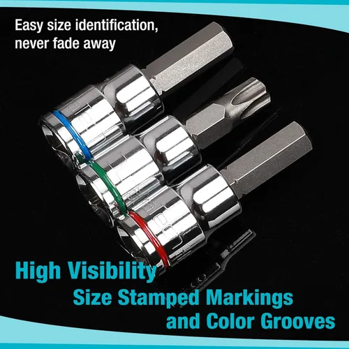 Vista 5 de DURATECH Allen - Juego de llaves de vaso de 3/8 pulgadas, 21 piezas, zócalo CR-V prémium y brocas S2, métrico y SAE