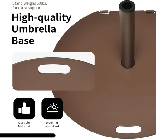 Vista 7 de Tangkula Base de sombrilla de patio de 50 libras, soporte redondo de 27.5 pulgadas con ruedas, base de sombrilla de acero resistente al aire libre