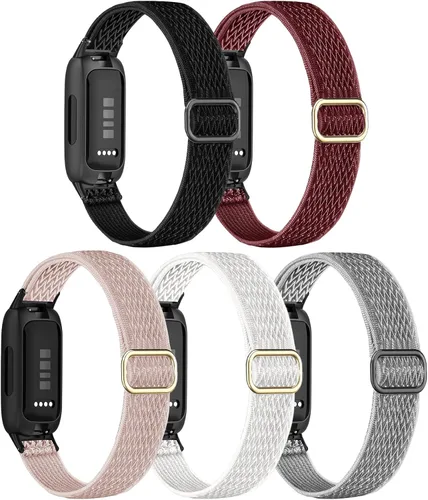 Vista 13 de Paquete de 5 correas elásticas de nailon compatibles con Fitbit Inspire 3 para mujeres y hombres, correa deportiva elástica ajustable suave