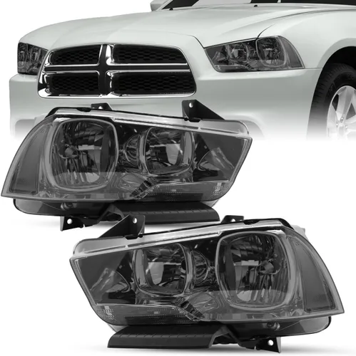 Vista 6 de SOCKIR Juego de montaje de faros delanteros compatible con Dodge Charger 2011 2012 2013 2014 Faro halógeno de repuesto negro con reflector ámbar