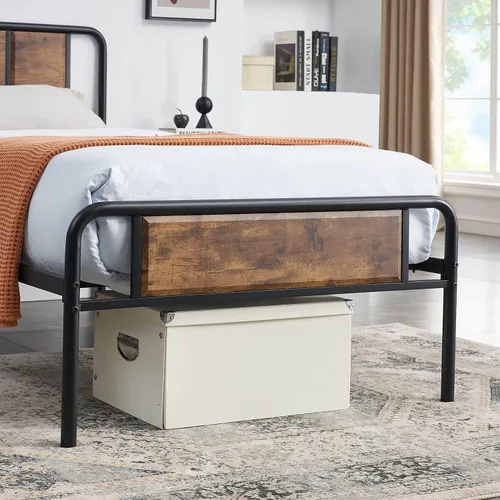 Vista 43 de VECELO Base de cama de tamaño individual con cabecero y estribo de madera, base de colchón con listones de metal fuertes y soporte antideslizante