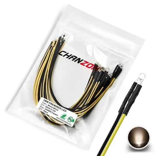 Vista 7 de CHANZON 20 luces de diodo LED azules precableadas de 0.118 in (lente transparente redonda transparente CC 12 V) con resistencia de 560 ohmios 1/4 W