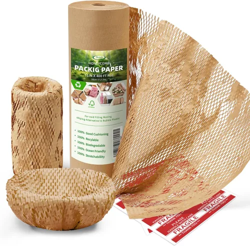 Vista 17 de Papel de embalaje de panal de abeja, papel de embalaje de 12" x 100', alternativa sustitutiva para envoltura de amortiguación de burbujas para Negro