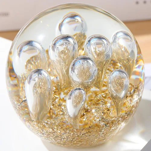 Vista 8 de Bola de vidrio soplado a mano, olas del océano, pisapapeles, decoración de cristal de mar, bola de burbujas de cristal para dormitorio, hogar, Azul