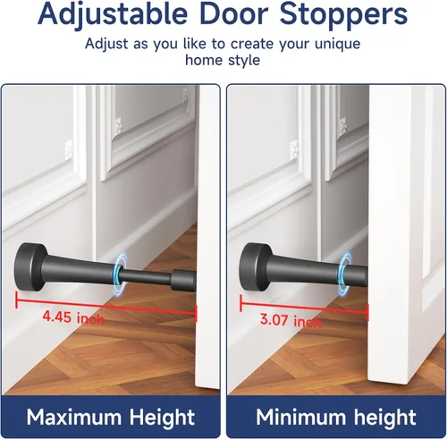 Vista 3 de Tope de puerta ajustable, tope de puerta de aluminio de 3.07 a 4.45 pulgadas para parte inferior de la puerta, tope de puerta negro mate para pared