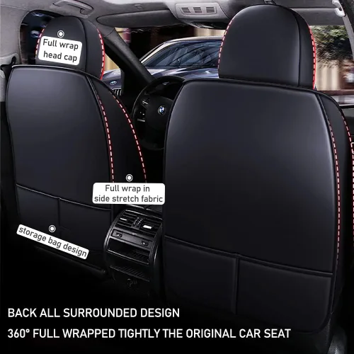 Vista 7 de Pengchen Fundas protectoras de lujo para asiento de automóvil de 2 asientos para Nissan 1999-2022 95%, diseño de bolsa de almacenamiento trasera
