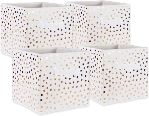 Vista 12 de DII Contenedor de almacenamiento de poliéster no tejido, lunares, azul francés y blanco, juego pequeño de 2