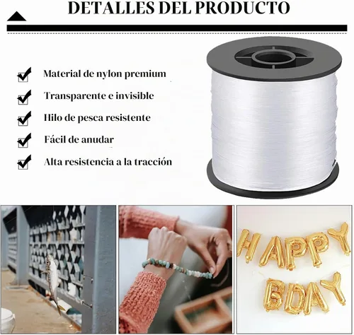 Vista 3 de Línea de pesca de 656.2 ft, línea de pesca de nailon transparente de 0.031 in, 57 libras para pesca, colgar, manualidades