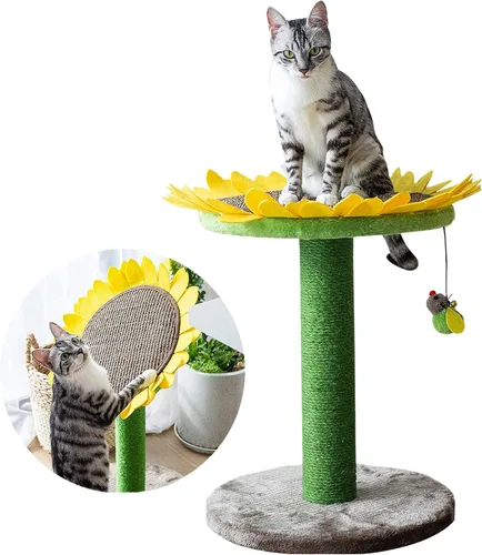 Vista 11 de Catry - Árbol para gatos de 5 niveles de 40" estilo jardín colorido con perchas de flores, hamaca de hojas, condominio de frutas, poste de rascar